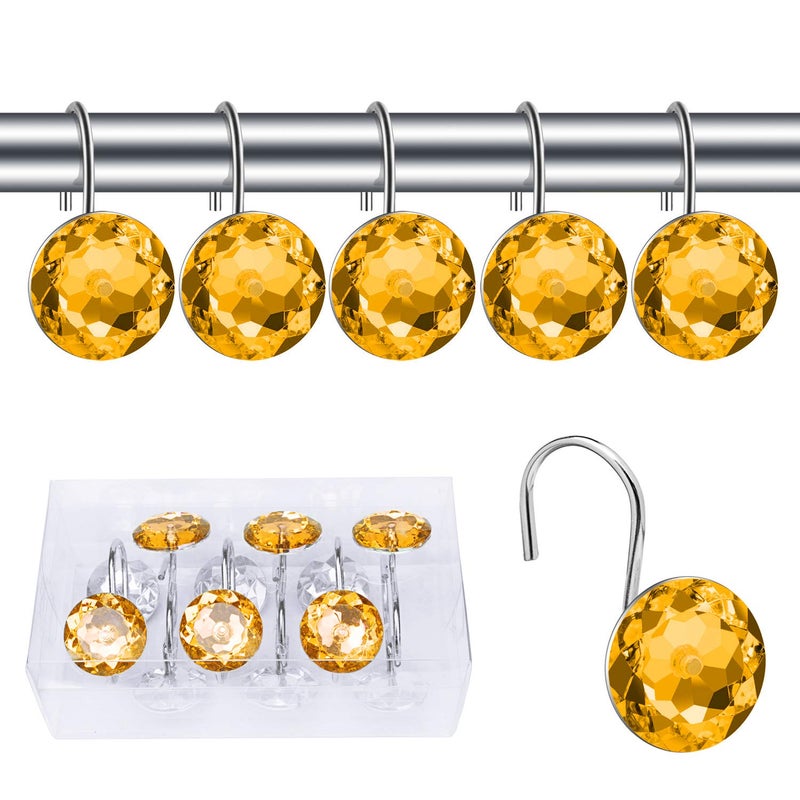 BEAVO Acrylic Fashion Decorative Home Rolling Shower Curtain Hooks Rhinestones Bathroom Bath Baby Room Bedroom Living Room Decor Set of 12 Rings (Gold) - Image 1